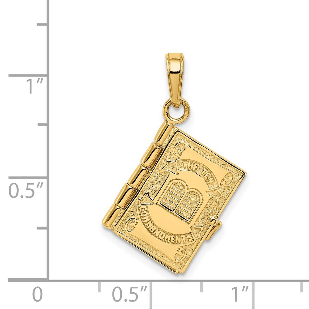 14K Yellow Gold 3D Ten Commandments Bible Pendant