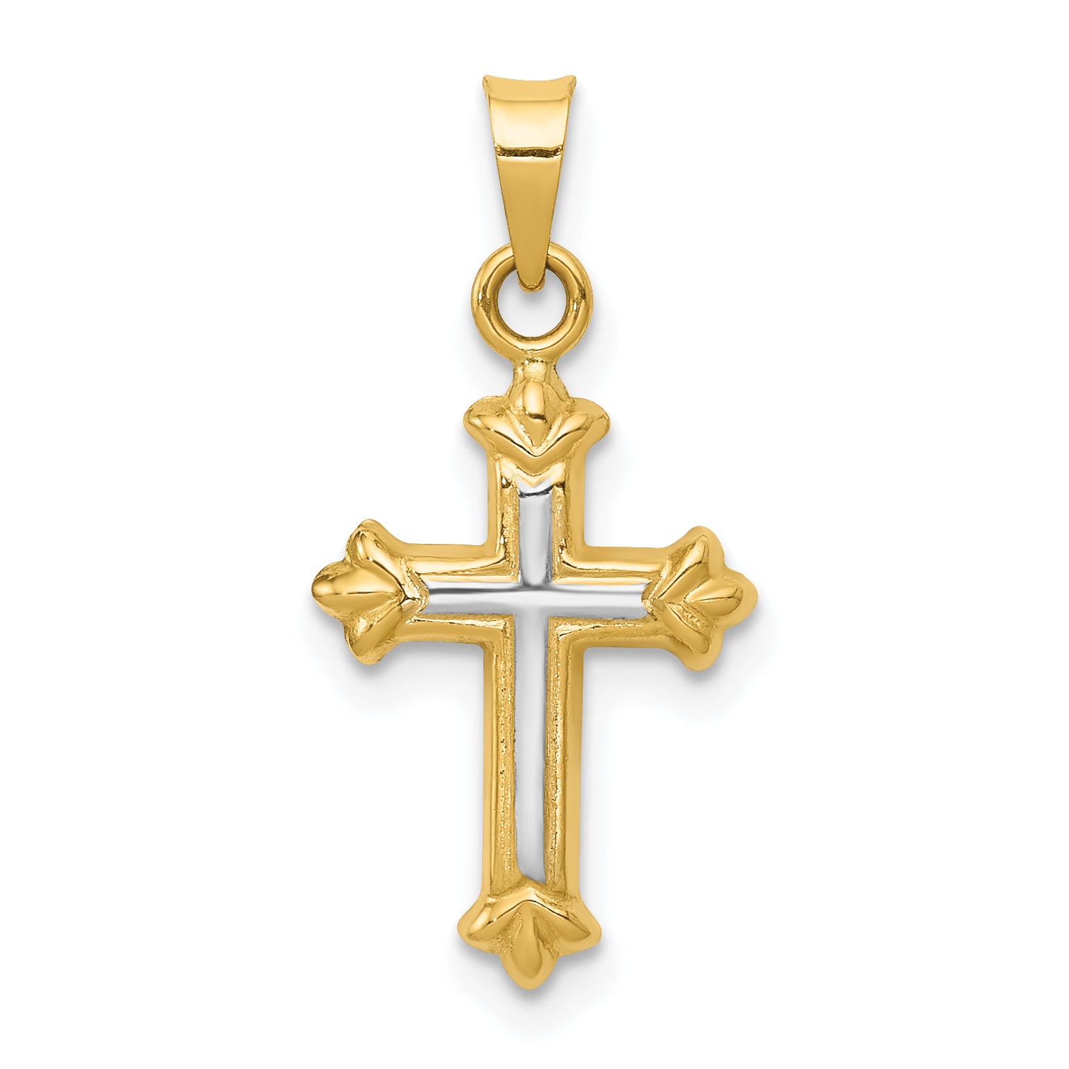 14K Yellow & Rhodium W/Rhodium Hollow Cross Charm