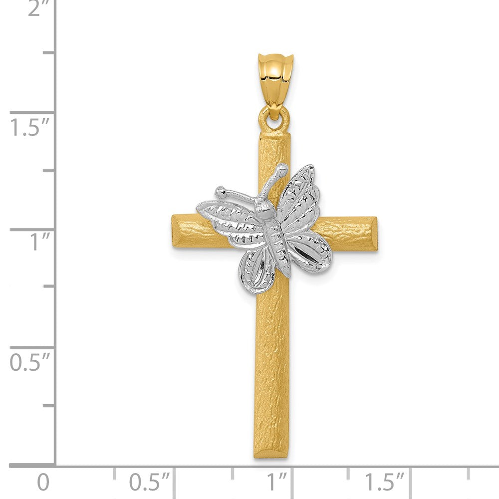 14k Two-tone Gold Cross w/Butterfly Pendant