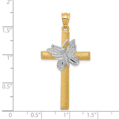 14k Two-tone Gold Cross w/Butterfly Pendant