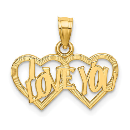 14K Yellow Gold I Love You Double Heart Charm