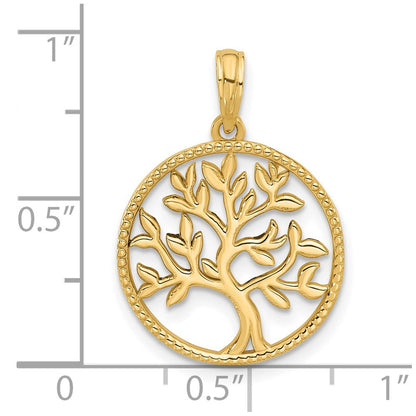 14K Yellow Gold Polished Circle with Tree Charm