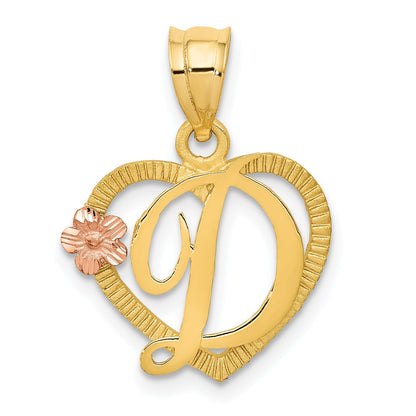 14K Two-Tone Heart Letter D Initial Pendant