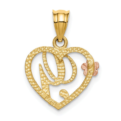 14K Two-Tone Heart Letter G Initial Pendant