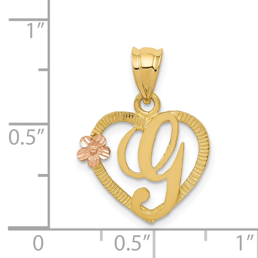 14K Two-Tone Heart Letter G Initial Pendant