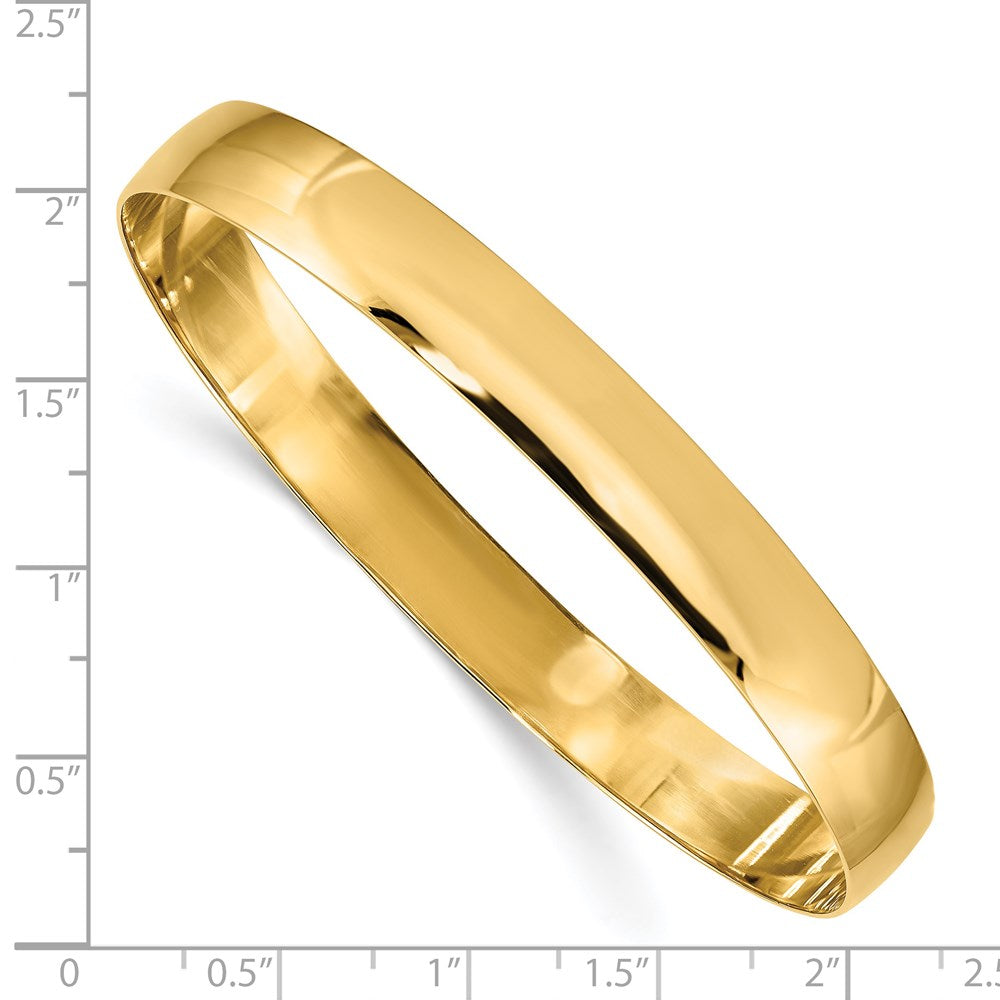10K Yellow Gold 8mm Solid Polished Half-Round Slip-On Bangle