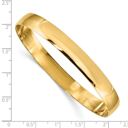 10K Yellow Gold 8mm Solid Polished Half-Round Slip-On Bangle