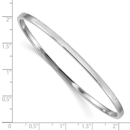 14k White Gold 3mm Polished Square Tube Slip-on Bangle