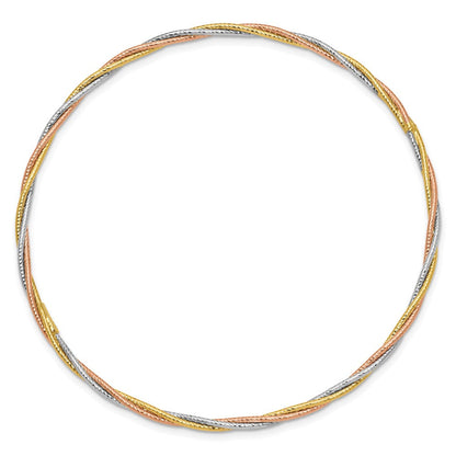 14k Tri-Color Gold Diamond-cut Twisted Slip-on Bangle