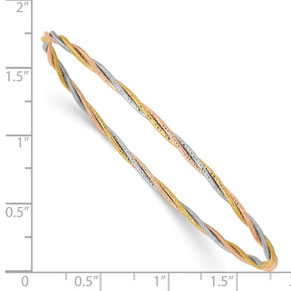14k Tri-Color Gold Diamond-cut Twisted Slip-on Bangle