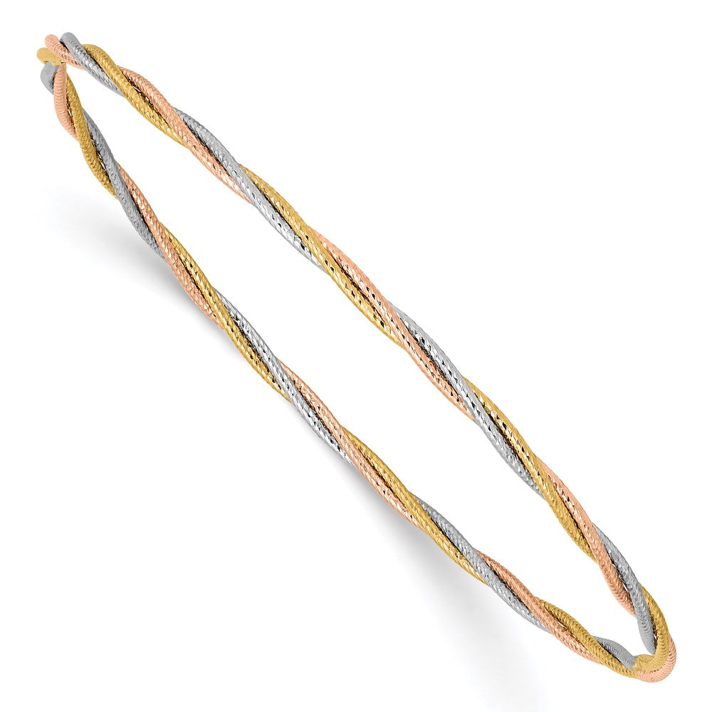 14k Tri-Color Gold Diamond-cut Twisted Slip-on Bangle