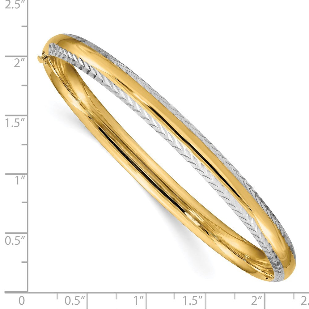 14k Yellow & Rhodium Gold 4/16 w/White Rhodium Diamond-Cut Hinged Bangle