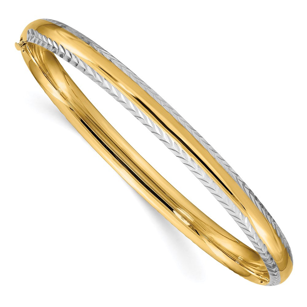14k Yellow & Rhodium Gold 4/16 w/White Rhodium Diamond-Cut Hinged Bangle