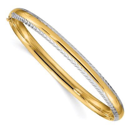 14k Yellow & Rhodium Gold 4/16 w/White Rhodium Diamond-Cut Hinged Bangle