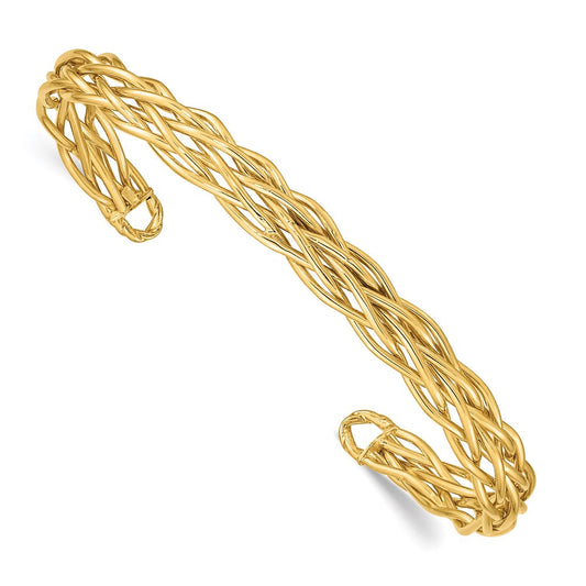 14k Yellow Gold Polished Woven Cuff Bangle