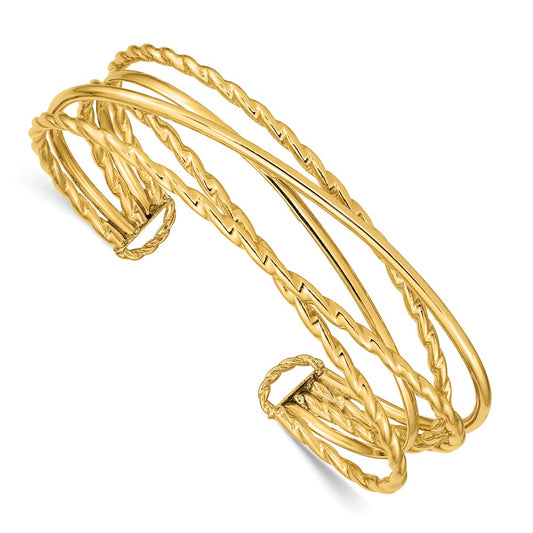 14k Yellow Gold Polished Multi Tube Cuff Bangle