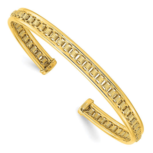 14k Yellow Gold Polished & Textured Cuff Bangle