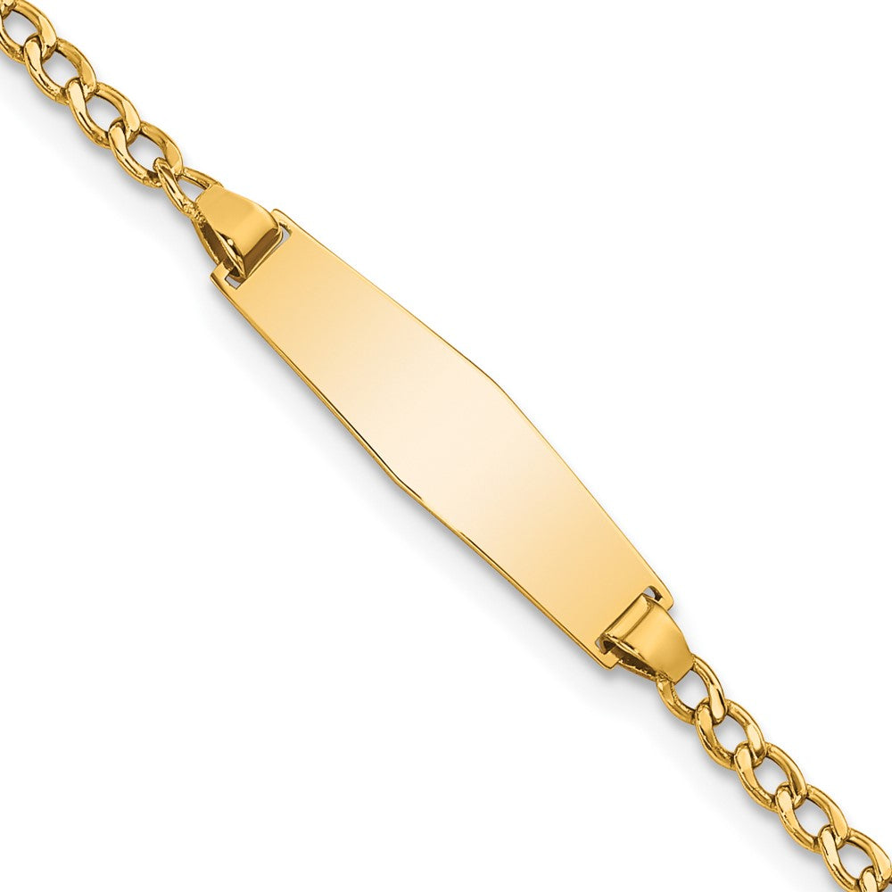 14K Yellow Gold Polished Semi Solid Chain/Solid Plate Cuban Link Soft Diamond Shape 19.5X5.5mm 6 Inch Baby/Child Id Bracelet