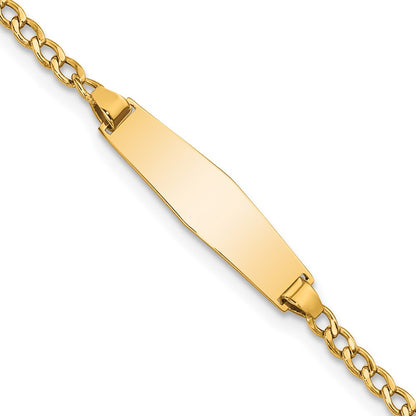 14K Yellow Gold Polished Semi Solid Chain/Solid Plate Cuban Link Soft Diamond Shape 19.5X5.5mm 6 Inch Baby/Child Id Bracelet