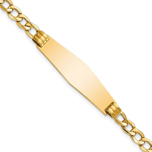 8 Inch 14K Polished Semi-Solid Soft Diamond Shape Cuban Id Bracelet