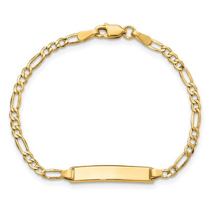 14K Yellow Gold Polished Semi Solid Chain/Solid Plate Figaro Link 19.5X4.5mm 7 Inch Id Bracelet