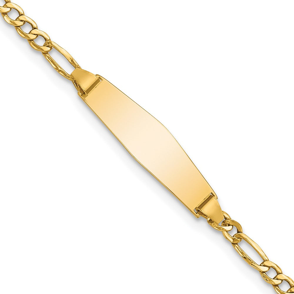 14K Yellow Gold Polished Semi Solid Chain/Solid Plate Figaro Link Soft Diamond Shape 19.5X5.5mm 7 Inch Id Bracelet