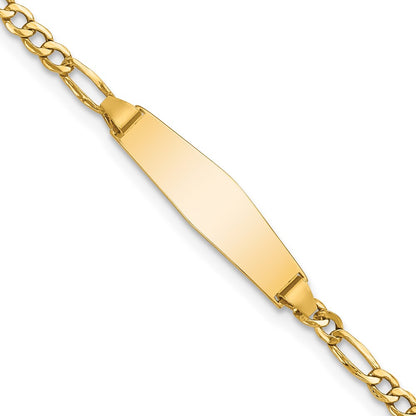 14K Yellow Gold Polished Semi Solid Chain/Solid Plate Figaro Link Soft Diamond Shape 19.5X5.5mm 7 Inch Id Bracelet