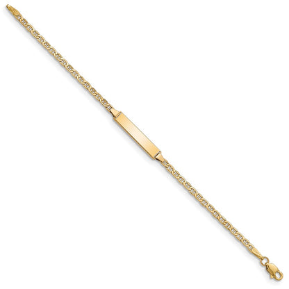 14K Yellow Gold Polished Semi Solid Chain/Solid Plate Anchor Link 20.5X4.5mm 6 Inch Baby/Child Id Bracelet