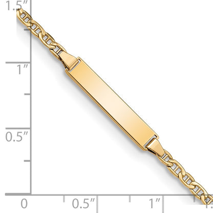 14K Yellow Gold Polished Semi Solid Chain/Solid Plate Anchor Link 20.5X4.5mm 6 Inch Baby/Child Id Bracelet