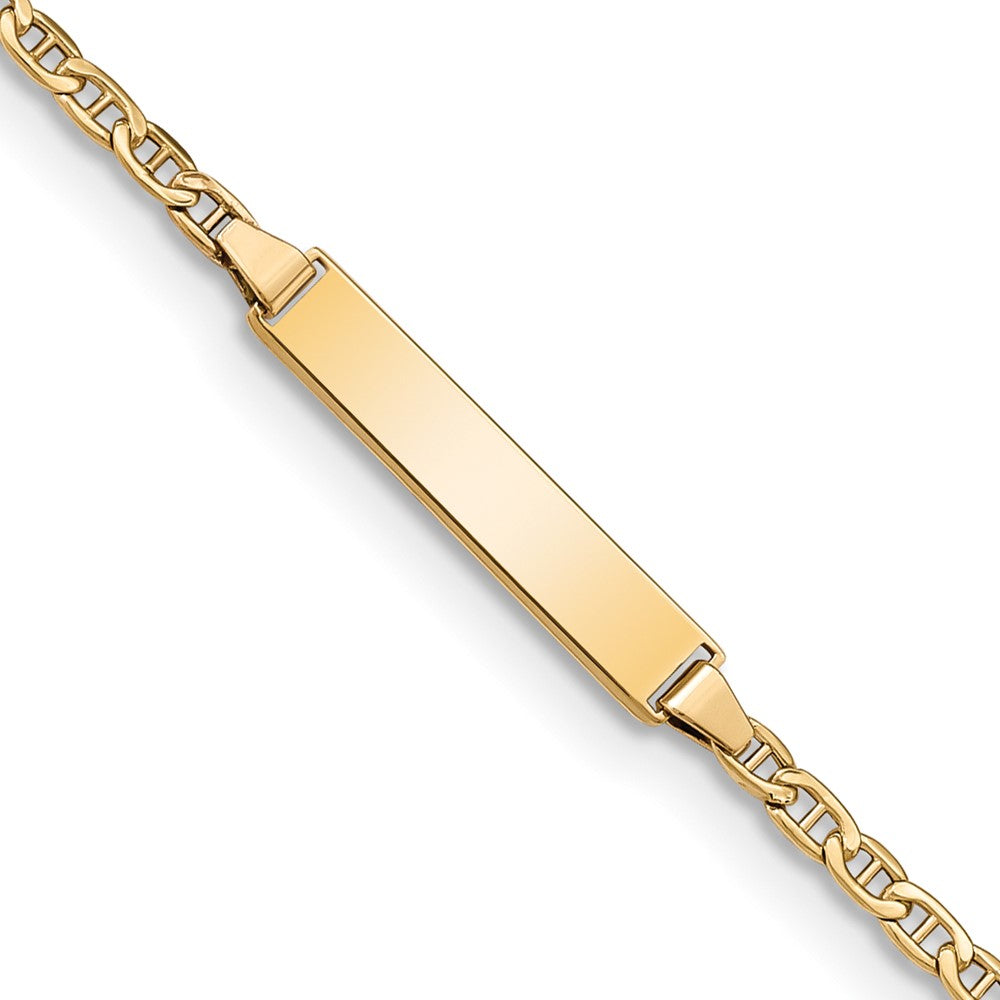 14K Yellow Gold Polished Semi Solid Chain/Solid Plate Anchor Link 20.5X4.5mm 6 Inch Baby/Child Id Bracelet