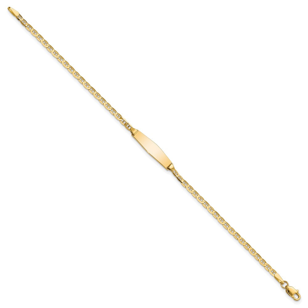 14K Yellow Gold Polished Semi Solid Chain/Solid Plate Anchor Link Soft Diamond Shape 19.5X5.5mm 6 Inch Baby/Child Id Bracelet