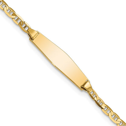 14K Yellow Gold Polished Semi Solid Chain/Solid Plate Anchor Link Soft Diamond Shape 19.5X5.5mm 6 Inch Baby/Child Id Bracelet
