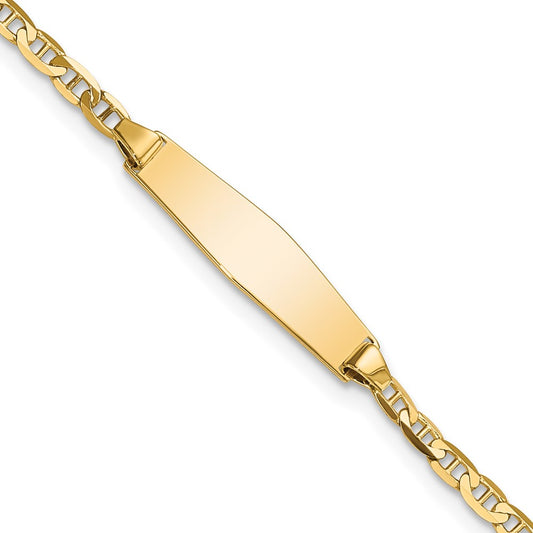 14K Yellow Gold Polished Semi Solid Chain/Solid Plate Anchor Link Soft Diamond Shape 19.5X5.5mm 6 Inch Baby/Child Id Bracelet