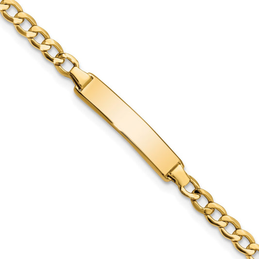 14K Yellow Gold Polished Semi Solid Chain/Solid Plate Cuban Link 19.5X4.5mm 7 Inch Id Bracelet