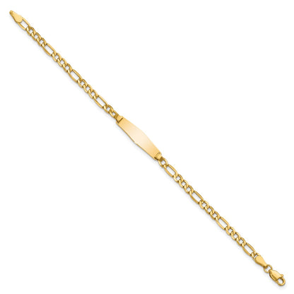 14K Yellow Gold Polished Semi Solid Chain/Solid Plate Figaro Link Soft Diamond Shape 19.5X5.5mm 6 Inch Baby/Child Id Bracelet