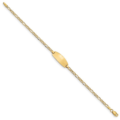 14K Yellow Gold Polished Semi Solid Chain/Solid Plate Figaro Link Oval 18.5X8.5mm 7 Inch Id Bracelet