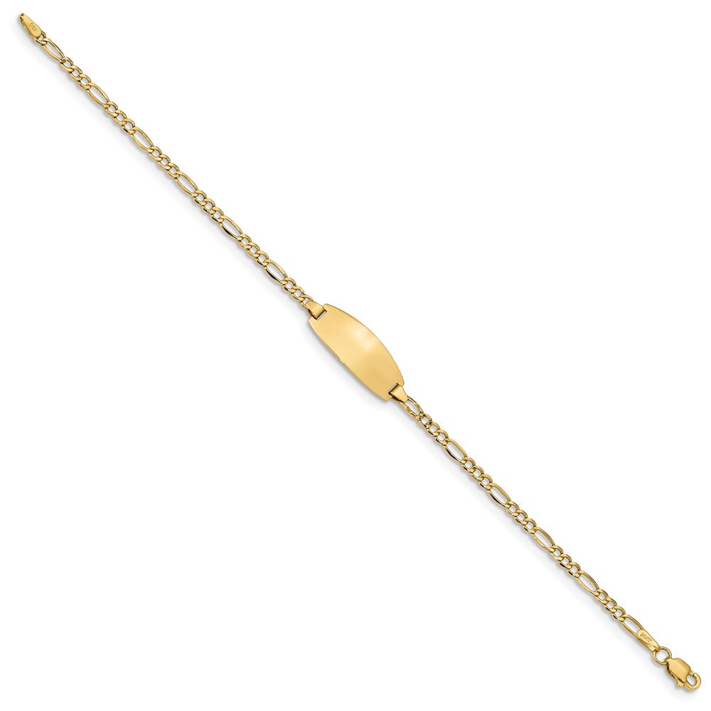 14K Yellow Gold Polished Semi Solid Chain/Solid Plate Figaro Link Oval 18.5X8.5mm 6 Inch Baby/Child Id Bracelet