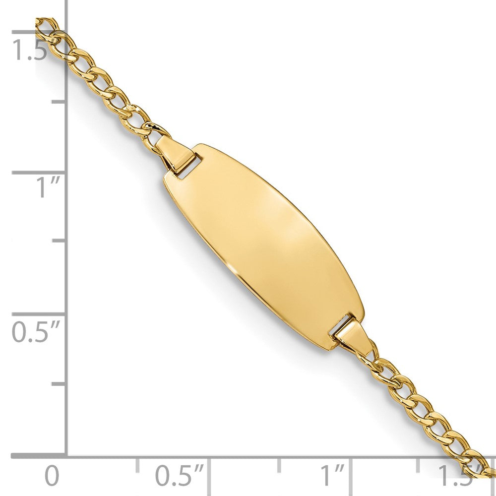 14K Yellow Gold Polished Semi Solid Chain/Solid Plate Curb Link Oval 18.5X8.5mm 6 Inch Baby/Child Id Bracelet