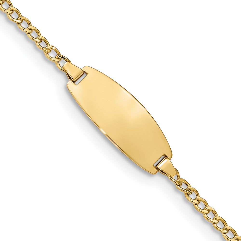 14K Yellow Gold Polished Semi Solid Chain/Solid Plate Curb Link Oval 18.5X8.5mm 6 Inch Baby/Child Id Bracelet
