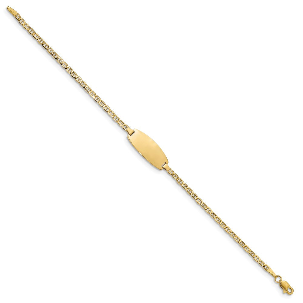 14K Yellow Gold Polished Semi Solid Chain/Solid Plate Anchor Link Oval 18.5X8.5mm 6 Inch Baby/Child Id Bracelet