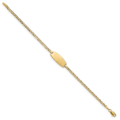 14K Yellow Gold Polished Semi Solid Chain/Solid Plate Anchor Link Oval 18.5X8.5mm 6 Inch Baby/Child Id Bracelet