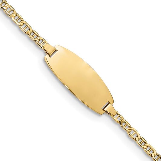 14K Yellow Gold Polished Semi Solid Chain/Solid Plate Anchor Link Oval 18.5X8.5mm 6 Inch Baby/Child Id Bracelet