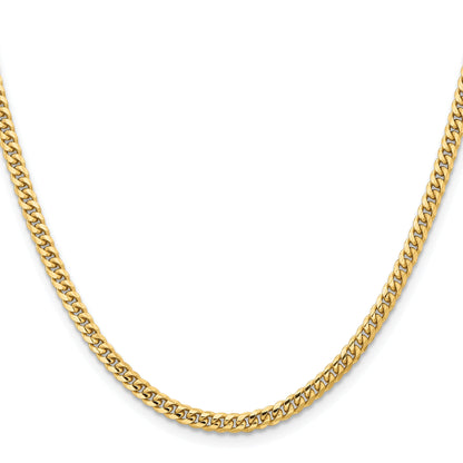 14K Yellow Gold 3.5mm Solid Miami Cuban Link With Lobster Clasp Chain Necklace