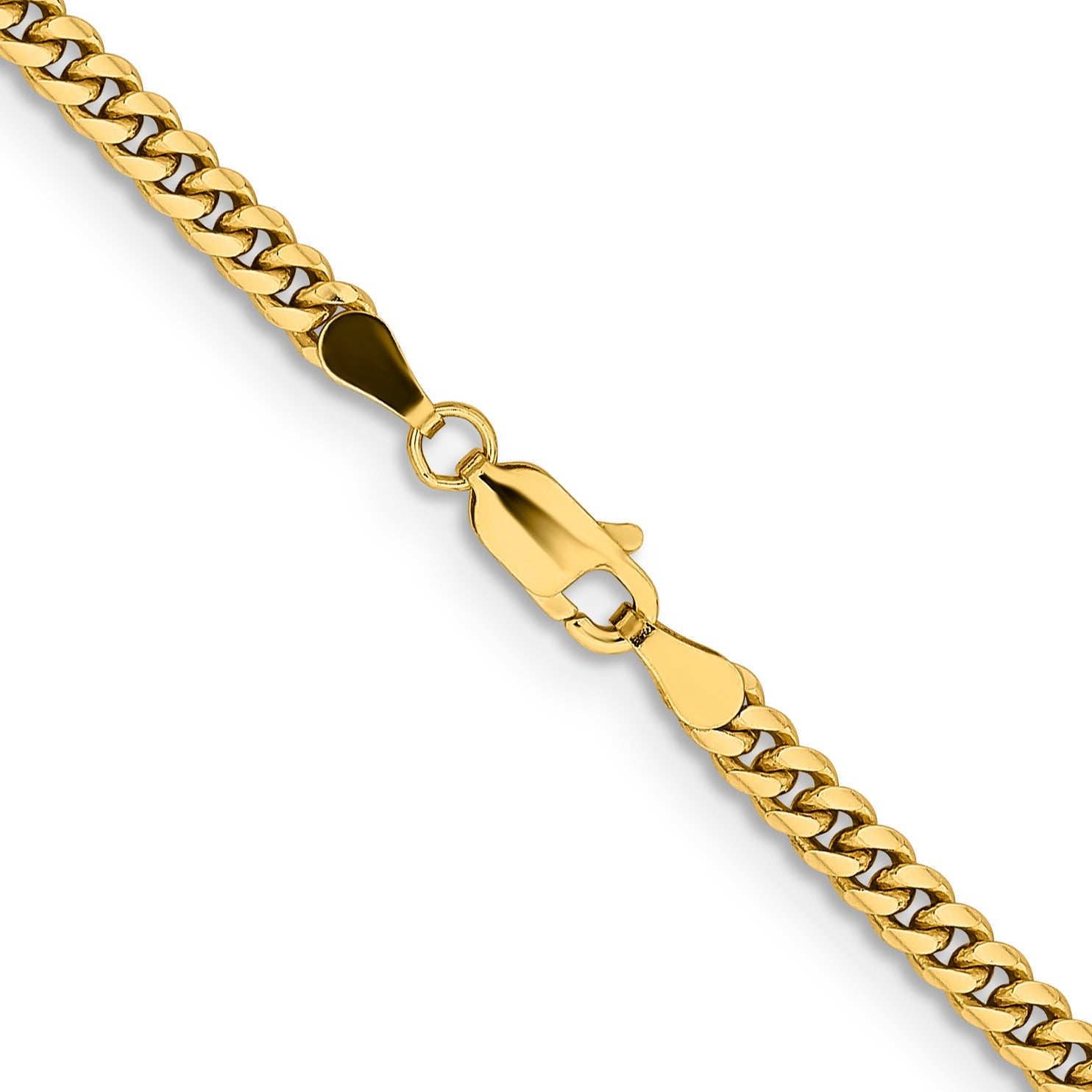 14K Yellow Gold 3.5mm Solid Miami Cuban Link With Lobster Clasp Chain Necklace