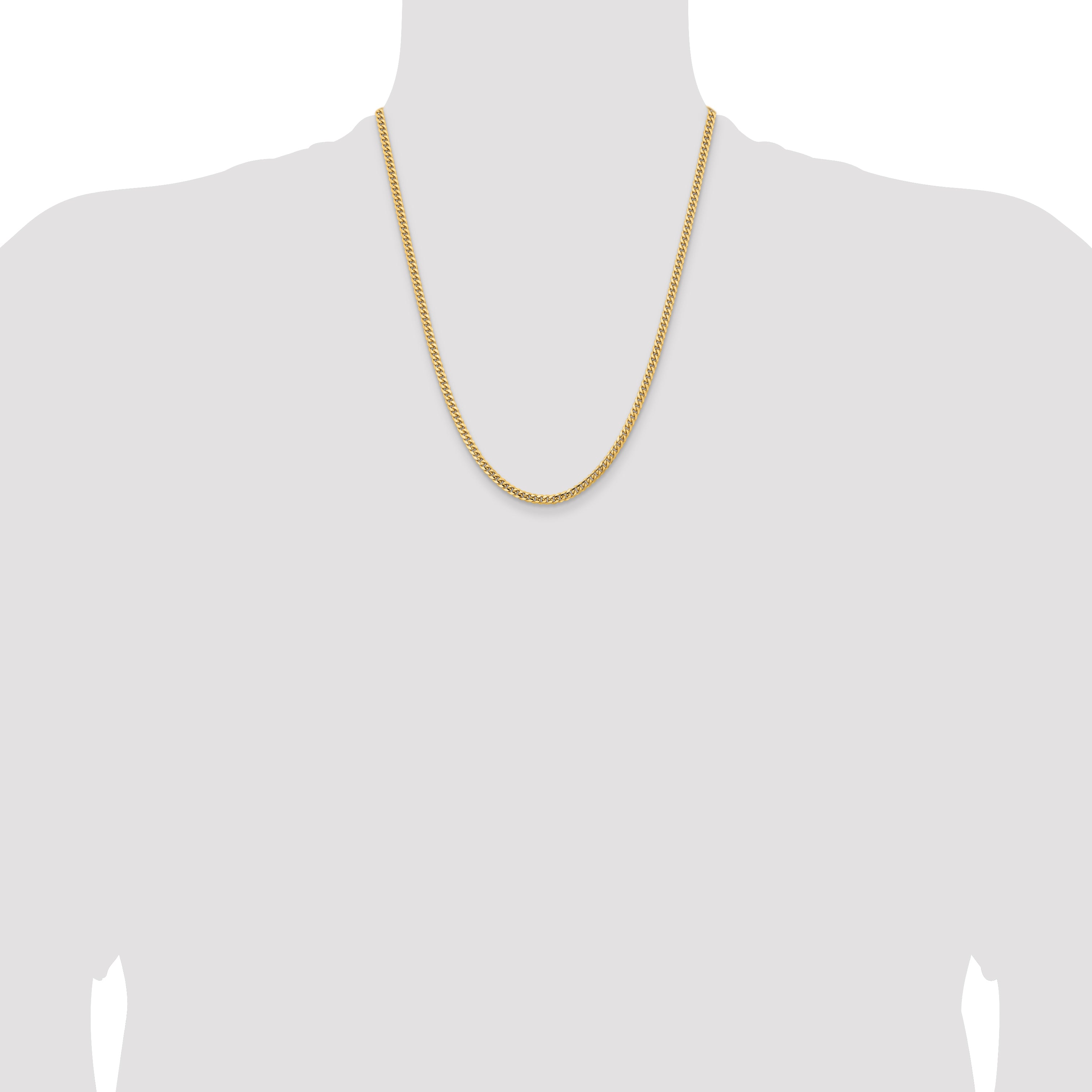 14K Yellow Gold 3.5mm Solid Miami Cuban Link With Lobster Clasp Chain Necklace
