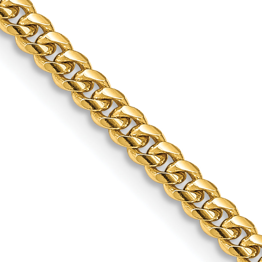 14K Yellow Gold 3.5mm Solid Miami Cuban Link With Lobster Clasp Chain Necklace