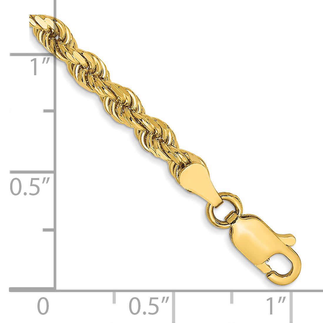 14k Yellow Gold 3.5mm Semi Solid Diamond-cut Rope with Lobster Clasp Chain Bracelet