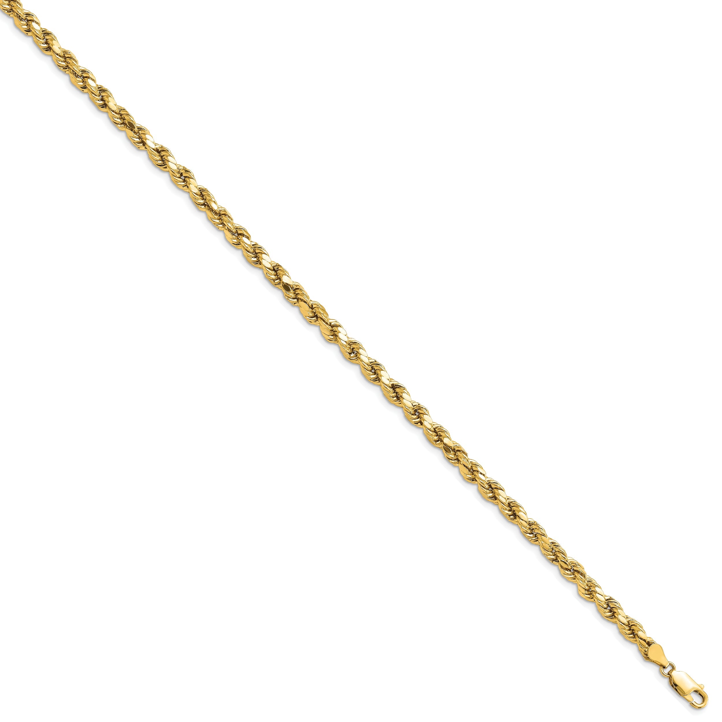14k Yellow Gold 4.9mm Semi Solid Diamond-cut Rope with Lobster Clasp Chain Bracelet