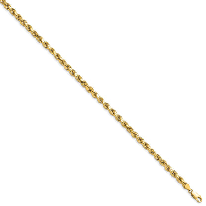 14k Yellow Gold 4.9mm Semi Solid Diamond-cut Rope with Lobster Clasp Chain Bracelet