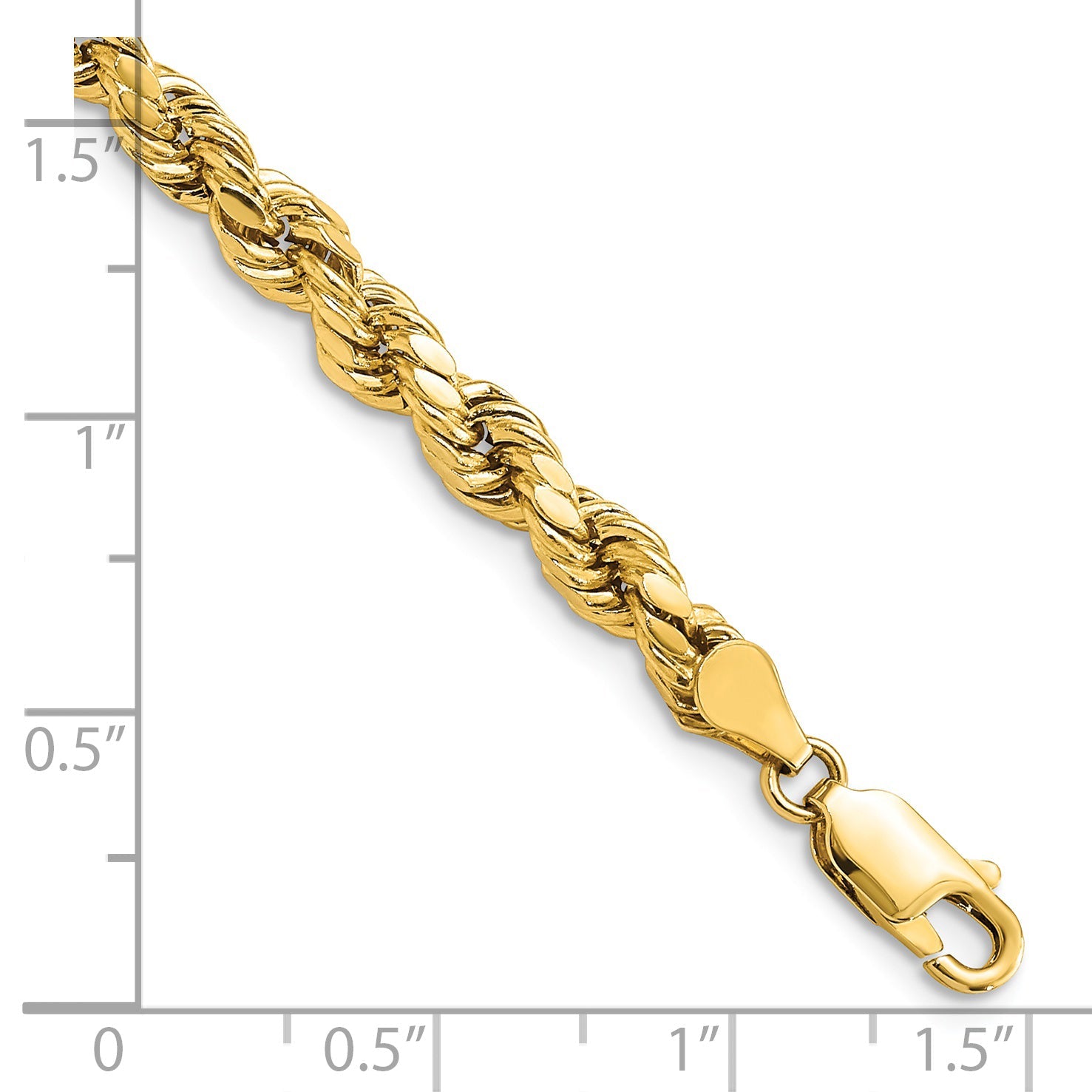 14k Yellow Gold 4.9mm Semi Solid Diamond-cut Rope with Lobster Clasp Chain Bracelet